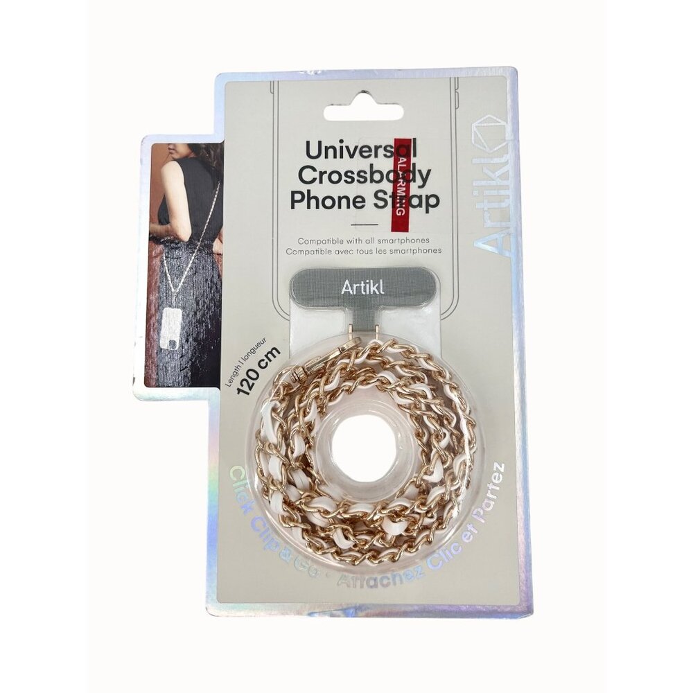 NIP ARTIKL UNIVERSAL CROSSBODY PHONE STRAP GOLD & WHITE CHAIN 120CM ALL SMARTPHO